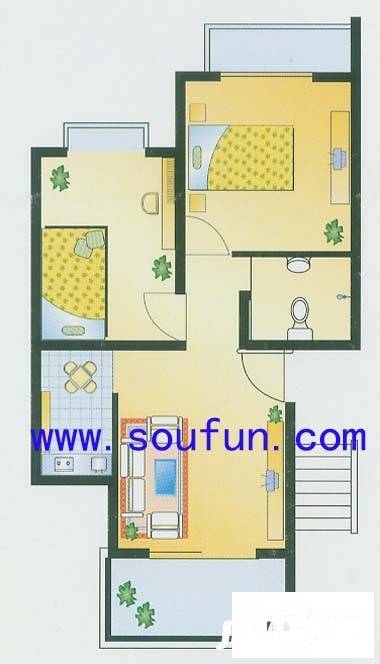 青城翠朗园2室2厅1卫64㎡户型图