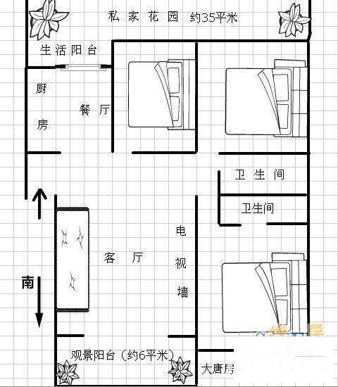 丽水青城桂院3室2厅2卫126㎡户型图