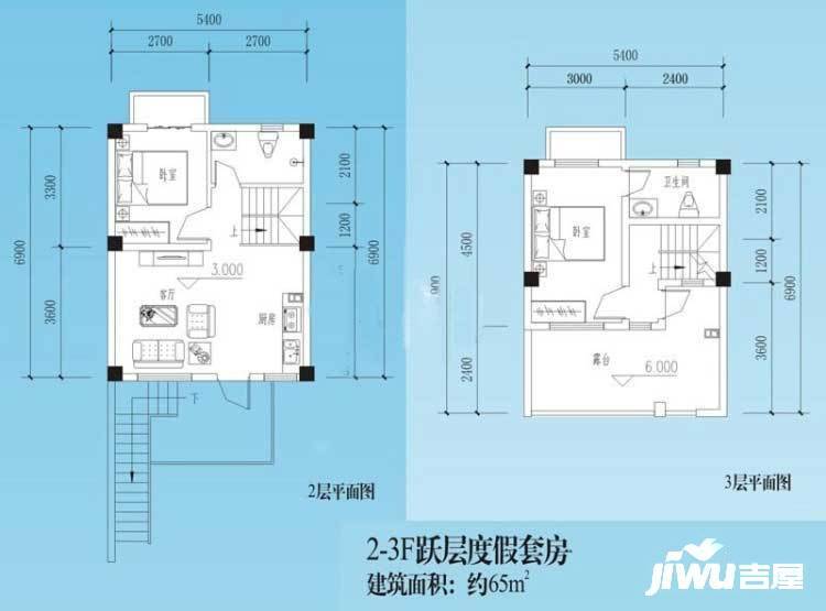 楠木林2室2厅1卫65㎡户型图