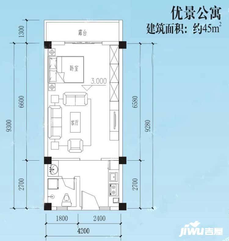 楠木林1室1厅1卫45㎡户型图