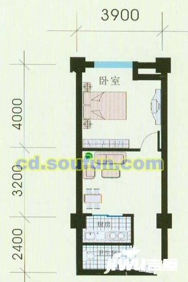 幸福生活广场1室1厅1卫49.9㎡户型图