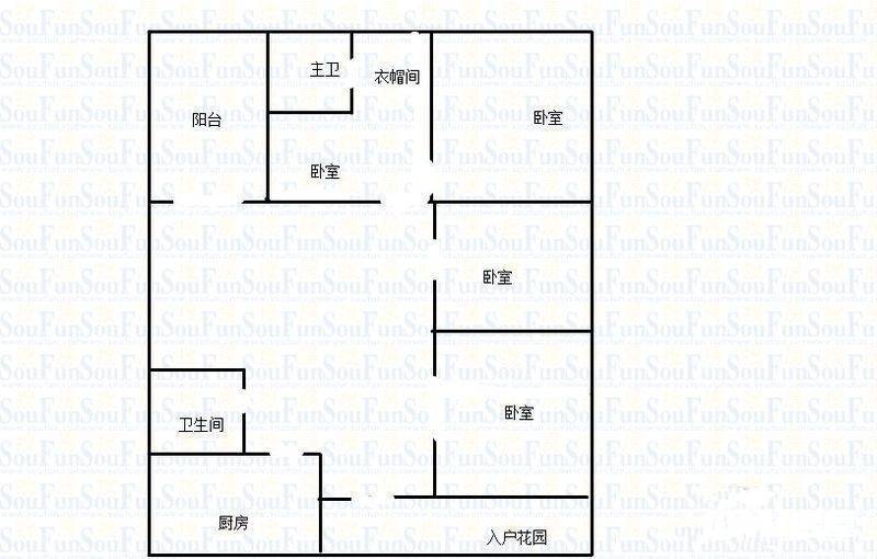 融汇温泉城B区3室2厅1卫148㎡户型图