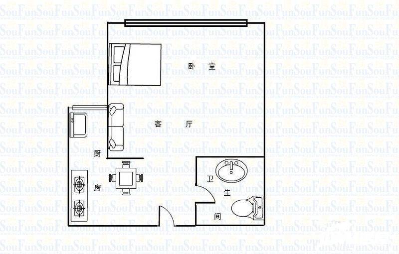 融汇温泉城B区1室0厅1卫31㎡户型图