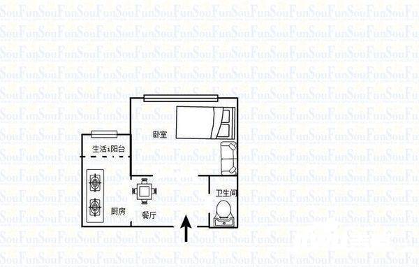 融汇温泉城B区1室0厅1卫31㎡户型图