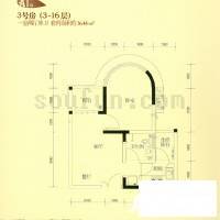 华宇西城丽景A区1室1厅1卫36.4㎡户型图