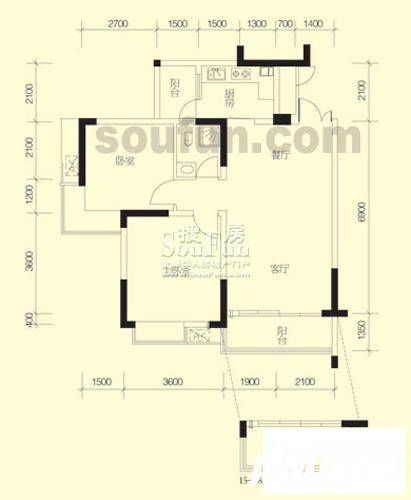 华宇西城丽景A区2室2厅1卫69㎡户型图