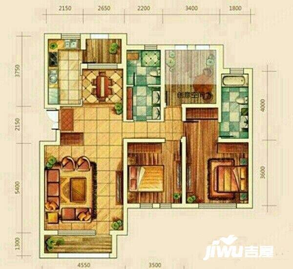 国盛龙腾丰文3室2厅1卫75㎡户型图