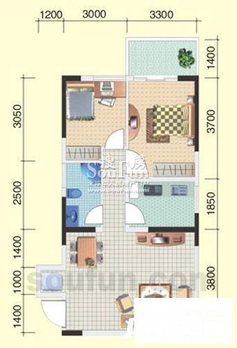 东和科苑SOHO2室2厅1卫62.4㎡户型图