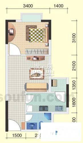 东和科苑SOHO1室1厅1卫37.6㎡户型图