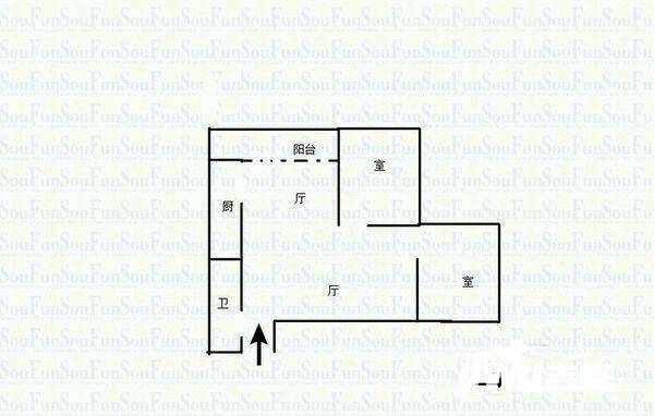 金沙时代东苑西苑2室1厅1卫46㎡户型图