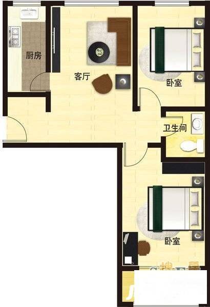 联芳花园2室2厅1卫60㎡户型图