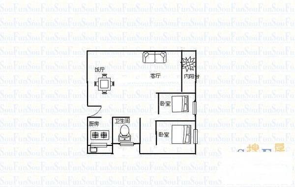 联芳花园2室2厅1卫60㎡户型图