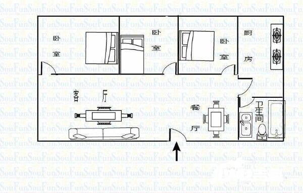 晒光坪老小区3室2厅1卫100㎡户型图