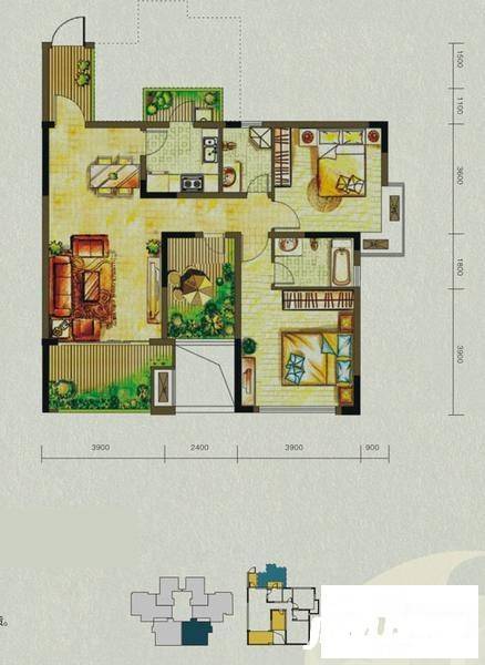 融汇半岛五园湾2室2厅2卫87.2㎡户型图