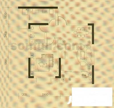 国瑞城1室1厅1卫46㎡户型图