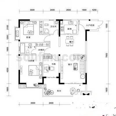 晋愉绿岛翡冷翠3室2厅1卫107㎡户型图