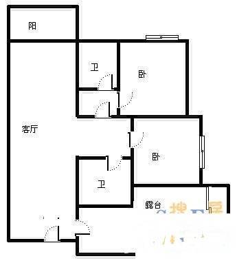 晋愉绿岛翡冷翠2室2厅1卫93㎡户型图