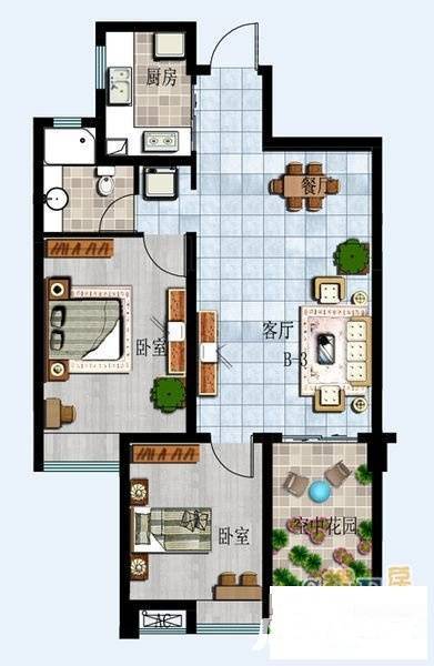 晋愉绿岛翡冷翠2室2厅2卫95㎡户型图