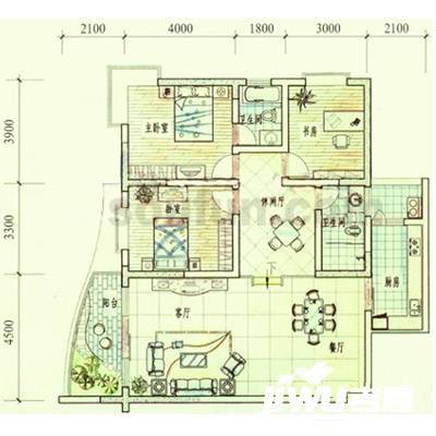 恒鑫名城3室3厅2卫116㎡户型图