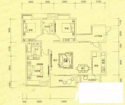 协信彩云湖3室2厅2卫138㎡户型图