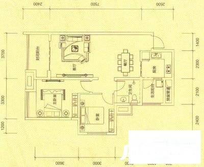 协信彩云湖2室2厅2卫96㎡户型图