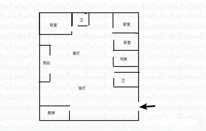 保利花半里二期3室2厅1卫122㎡户型图