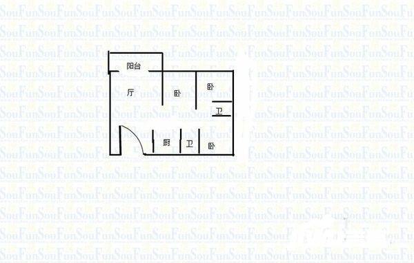 保利花半里二期2室1厅1卫73㎡户型图