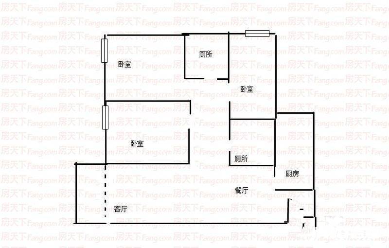 保利花半里二期3室2厅2卫98㎡户型图