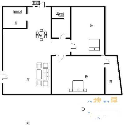 石子坪2室1厅1卫65㎡户型图