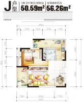 蔚蓝时光二期格外1室2厅1卫50.6㎡户型图