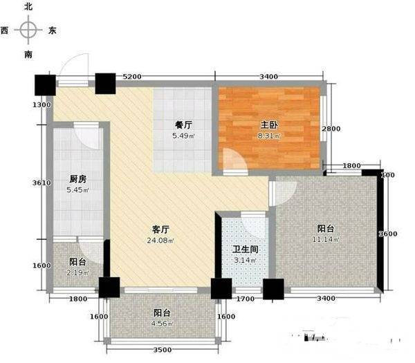 金科廊桥水乡沁园美2室1厅1卫71㎡户型图