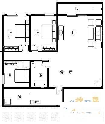 芳草地欧式景观园3室2厅2卫137㎡户型图