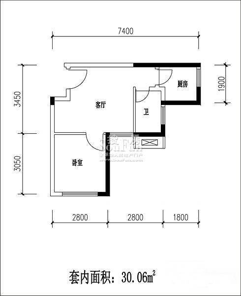 奇峰清华源三期1室1厅1卫30.1㎡户型图