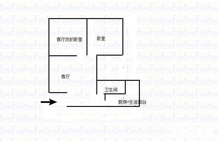 奇峰清华源三期2室1厅1卫69㎡户型图