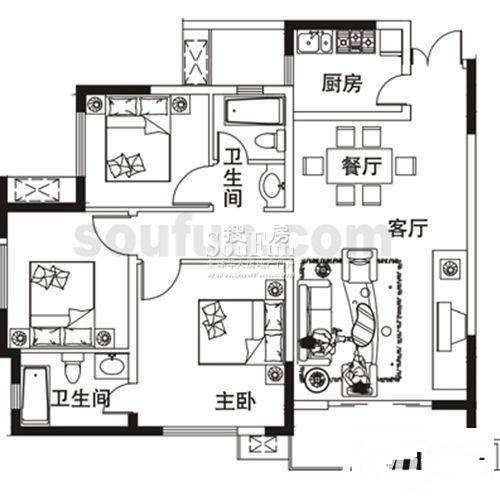 金阳易诚国际3室2厅2卫106㎡户型图