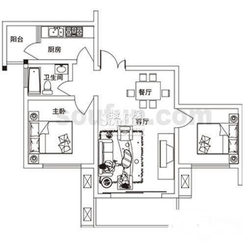 金阳易诚国际2室2厅1卫58㎡户型图