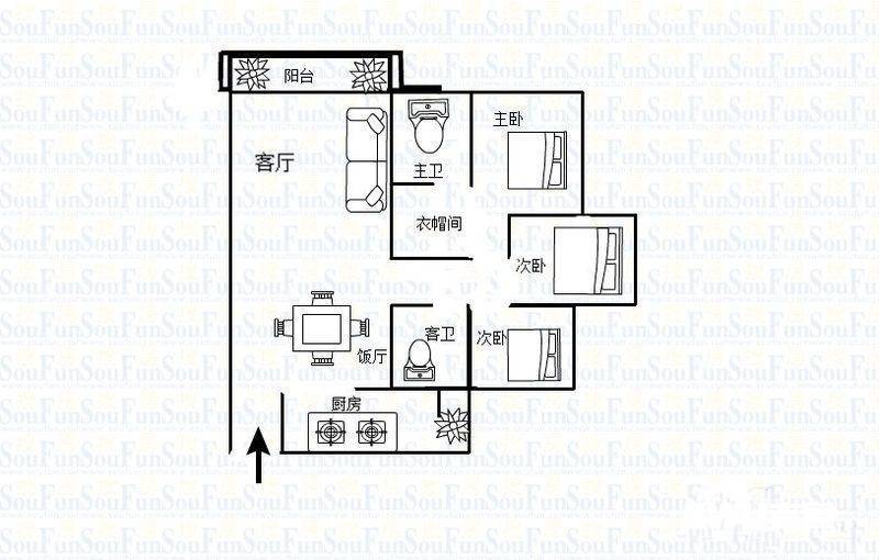 金阳易诚国际3室2厅2卫105㎡户型图