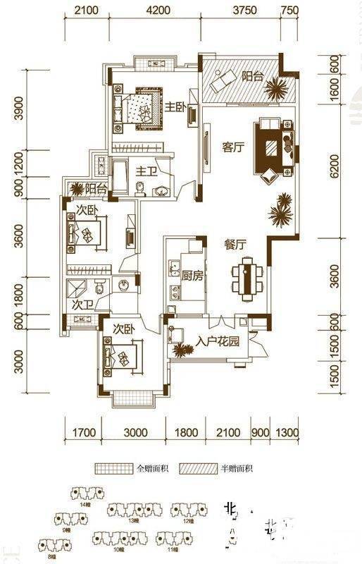 渝高广场商住楼4室2厅1卫206㎡户型图