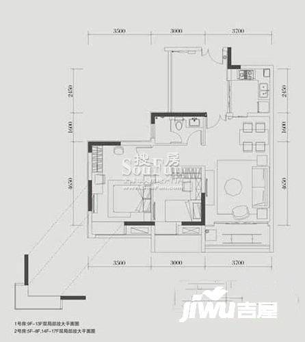 富力城二期2室2厅1卫86㎡户型图