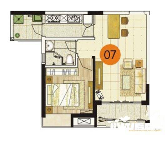 富力城二期1室1厅1卫57.8㎡户型图