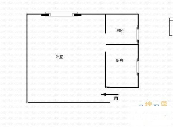 北碚文星村1室1厅1卫41㎡户型图