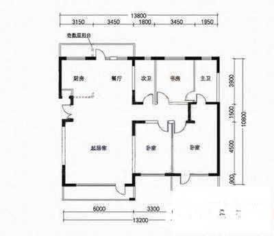 嘉福苑二期3室2厅2卫126㎡户型图