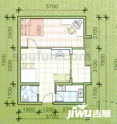 会山康城1室2厅1卫41.5㎡户型图