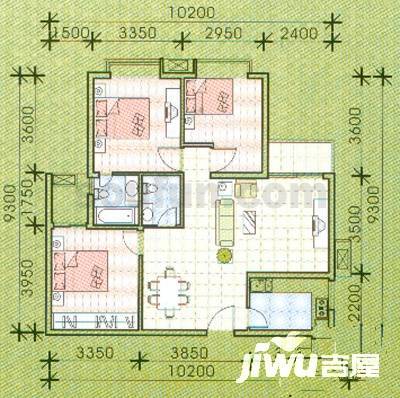 会山康城3室2厅2卫80.6㎡户型图