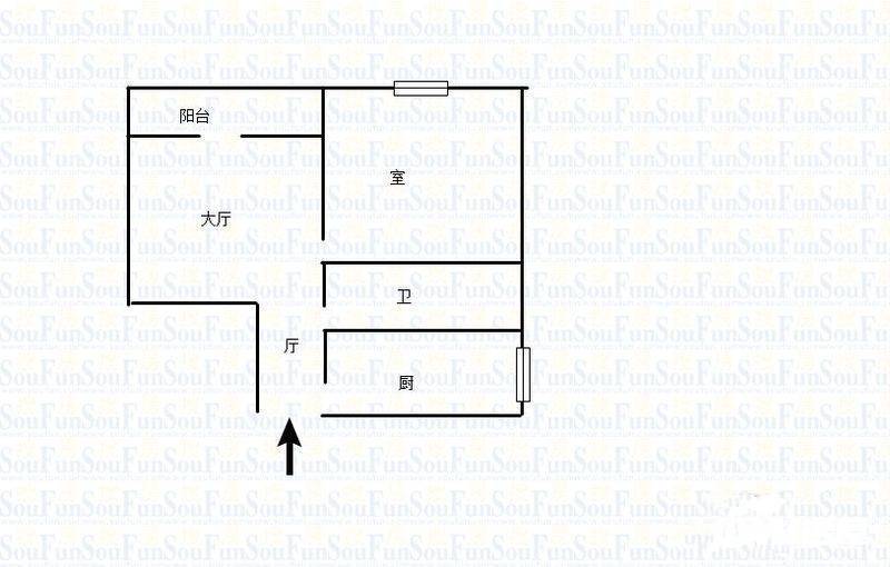 渝碚路小区2室1厅1卫43㎡户型图