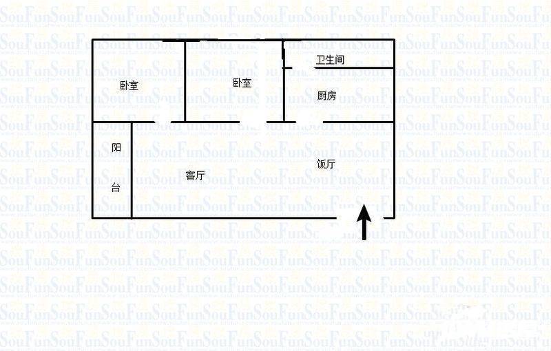 天越雅园二期2室1厅1卫59㎡户型图