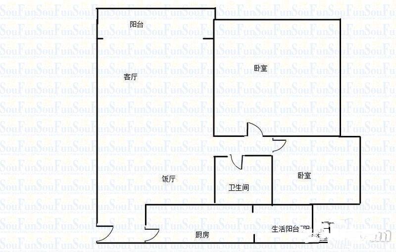 天越雅园二期2室2厅1卫85㎡户型图