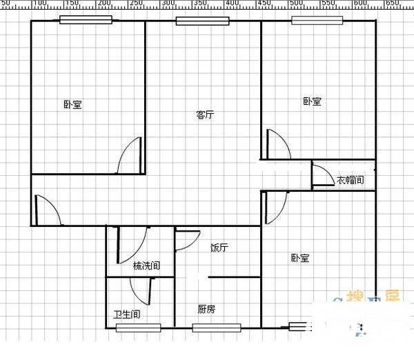 龙凤桥3室2厅1卫127㎡户型图