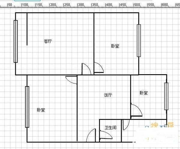 龙凤桥3室1厅1卫82㎡户型图