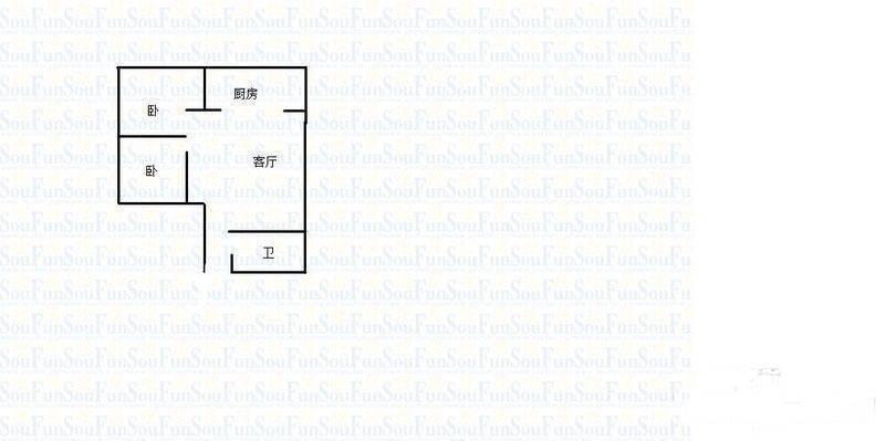 奇峰清华源二期2室1厅1卫42㎡户型图